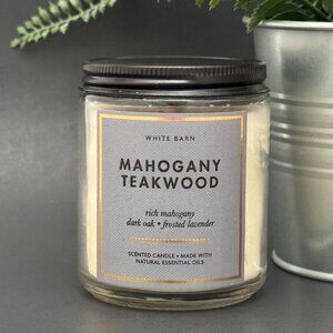BBW Mahogany Teakwood White Barn Bath & Body Works Mason Jar Single Wick Candle